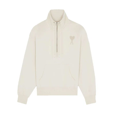 AMI PARIS De Coeur Half-Zip Turtleneck Sweatshirt Men’s Off-White E21HJ078747-150