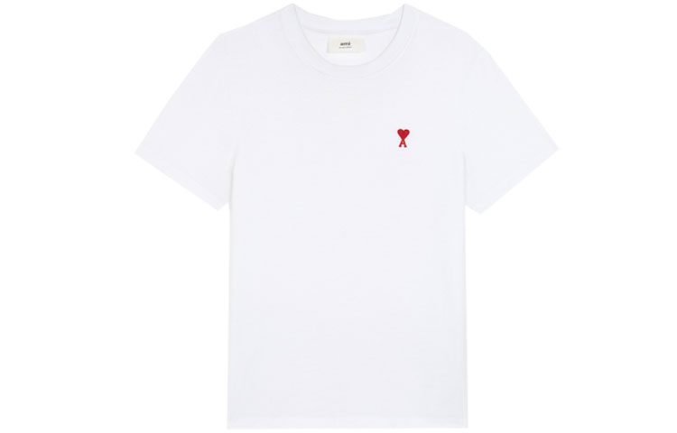 AMI PARIS De Coeur Heart Embroidery Unisex White T-Shirt. BFHJ108723-100