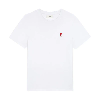 AMI PARIS De Coeur Heart Embroidery Unisex White T-Shirt. BFHJ108723-100