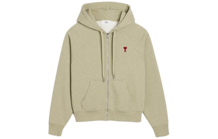 AMI PARIS De Coeur Heart Logo Zip Hoodie Unisex - Sage Green USW415747-366