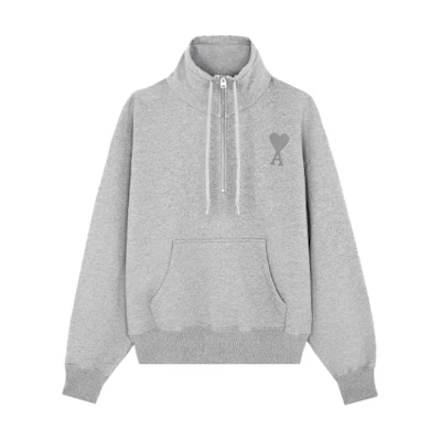 AMI Paris De Coeur SS21 Gray Solid Zip-Up Sweatshirt Jacket E21HJ078747-055