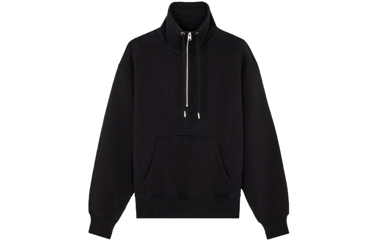 AMI PARIS De Coeur SS21 Half-Zip Pullover Crewneck Sweatshirt Black Male E21HJ078747-001