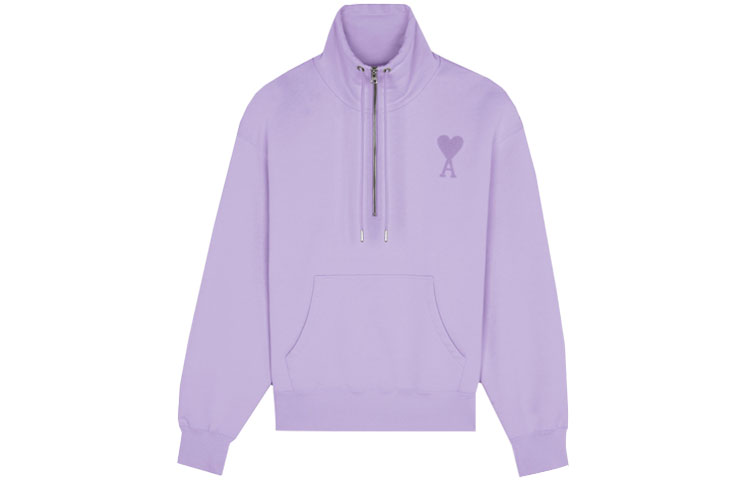 AMI PARIS De Coeur SS21 High-Neck Zip Sweatshirt Jacket Light Purple E21HJ078747504