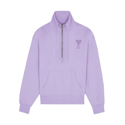 AMI PARIS De Coeur SS21 High-Neck Zip Sweatshirt Jacket Light Purple E21HJ078747504