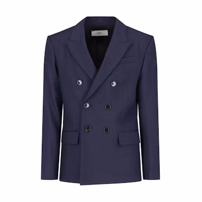 AMI PARIS Double-Breasted V-Neck Jacket Blue HBV217WV00264-011