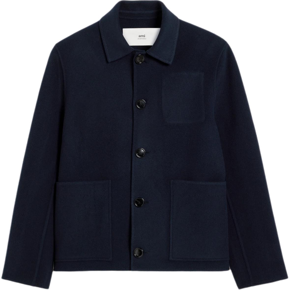 AMI PARIS Double-Faced Wool Coat Jacket Navy Blue HJK268WV0022-4011