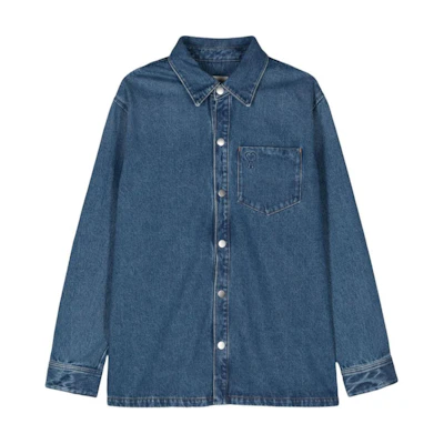 AMI Paris Embossed Logo Straight Hem Denim Jacket Blue - Long Sleeve. UJK261DE0031-BLUE