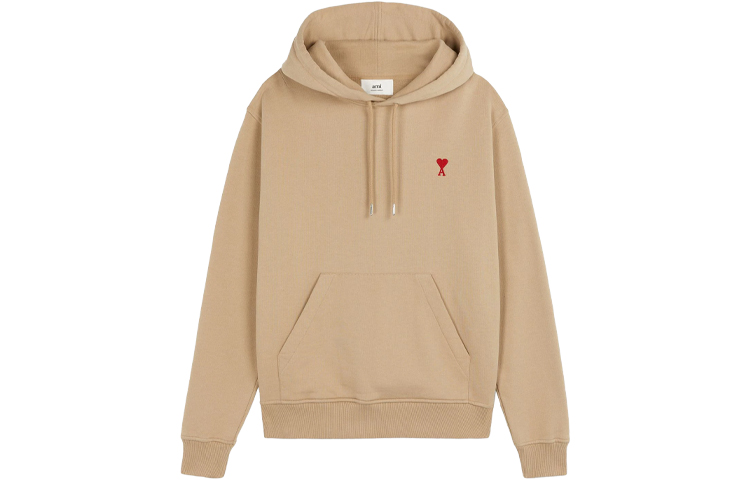 AMI PARIS Embroidered Drawstring Pullover Hoodie Unisex Couple Style Khaki A21HJ008730-250