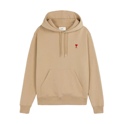 AMI PARIS Embroidered Drawstring Pullover Hoodie Unisex Couple Style Khaki A21HJ008730-250