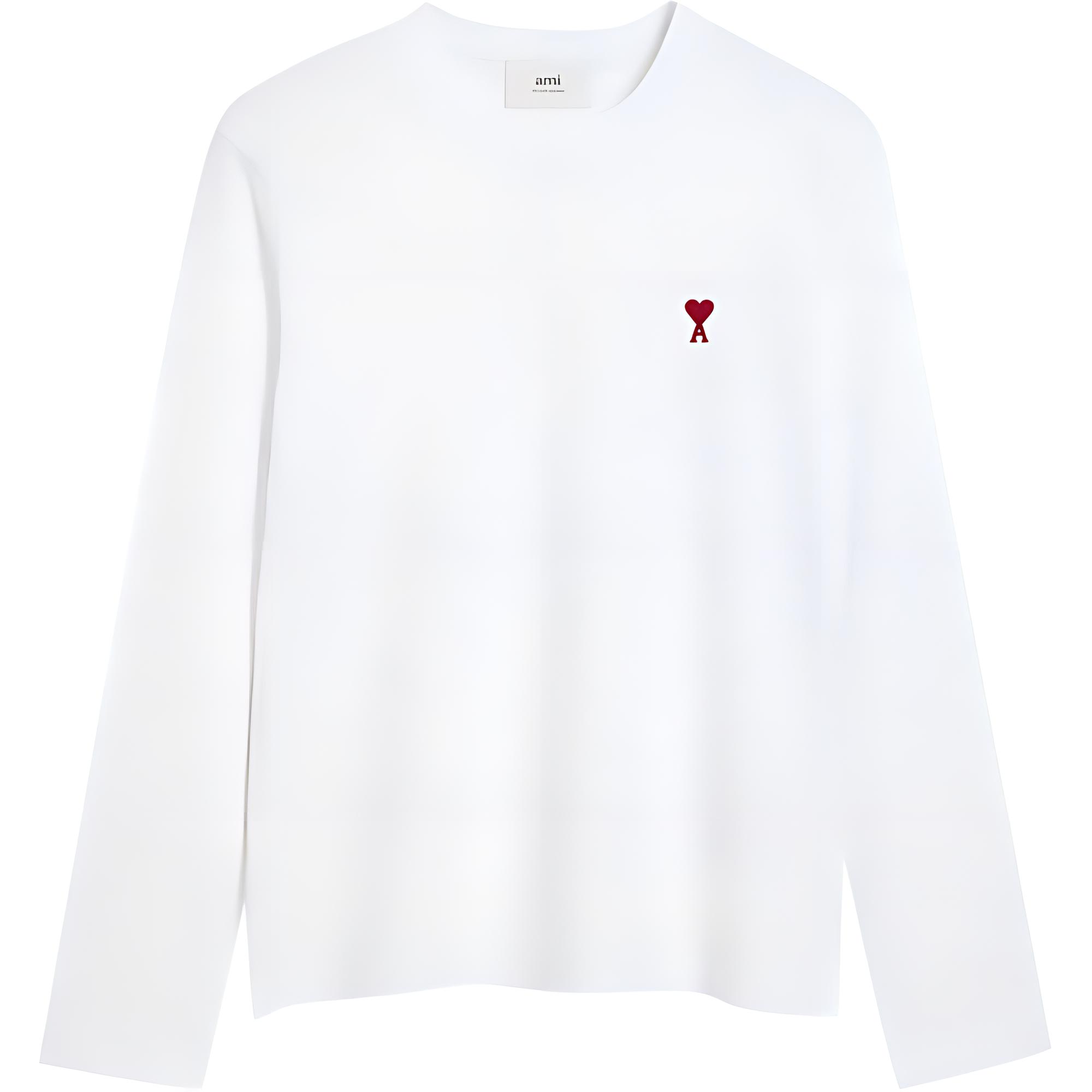 AMI PARIS Embroidered Logo Crewneck Long Sleeve Unisex T-Shirt White BFUTS235724-WHITE