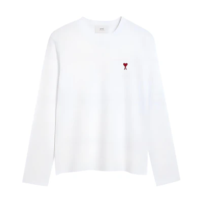 AMI PARIS Embroidered Logo Crewneck Long Sleeve Unisex T-Shirt White BFUTS235724-WHITE