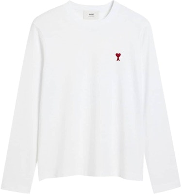AMI PARIS 刺绣标志白色长袖圆领男女同款T恤 BFUTS235724-WHITE Order AMI PARIS 刺绣标志白色长袖圆领男女同款T恤 BFUTS235724-WHITE