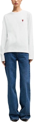 AMI PARIS 刺绣标志白色长袖圆领男女同款T恤 BFUTS235724-WHITE Shop AMI PARIS 刺绣标志白色长袖圆领男女同款T恤 BFUTS235724-WHITE