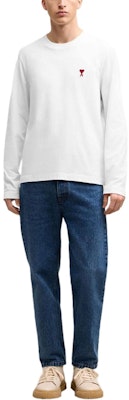 AMI PARIS 刺绣标志白色长袖圆领男女同款T恤 BFUTS235724-WHITE Purchase AMI PARIS 刺绣标志白色长袖圆领男女同款T恤 BFUTS235724-WHITE