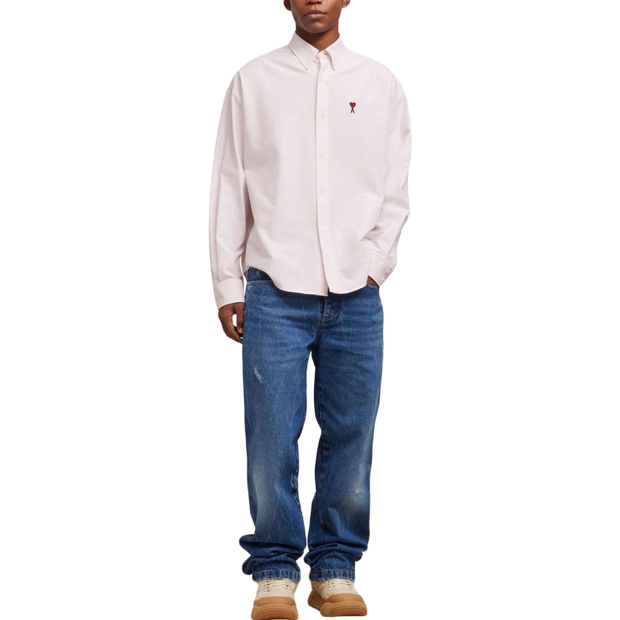 AMI PARIS Embroidered Pocket Cotton Long Sleeve Shirt Unisex Light Pink H23USH130CO0021 圖 5