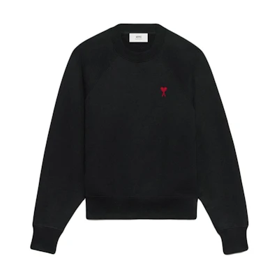 AMI PARIS Fall 23 Black Sweatshirt Red Heart Embroidery Unisex Crewneck Casual Cotton BFUSW005747-001