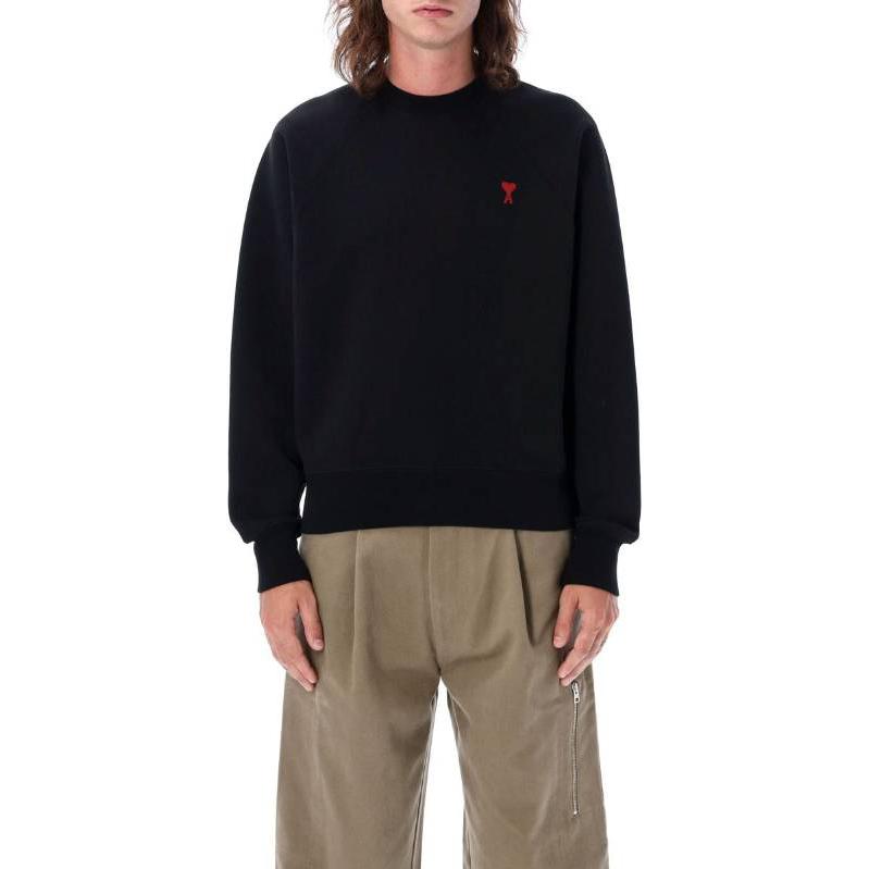 Shop AMI PARIS 秋冬23黑色红心刺绣男女同款圆领休闲棉质卫衣 BFUSW005747-001