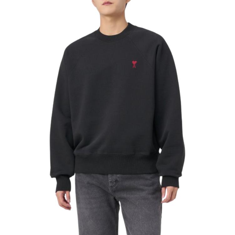 Sizing AMI PARIS 秋冬23黑色红心刺绣男女同款圆领休闲棉质卫衣 BFUSW005747-001