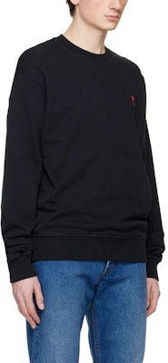 AMI PARIS 秋冬23黑色红心刺绣男女同款圆领休闲棉质卫衣 BFUSW005747-001 1