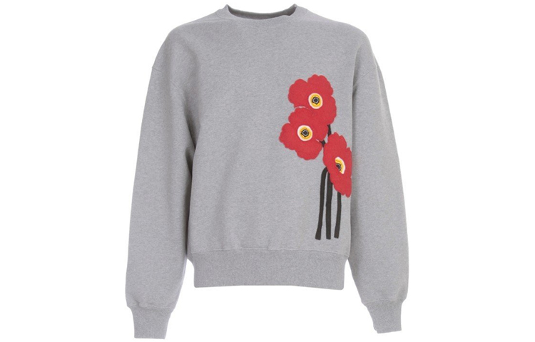 AMI PARIS Floral Cotton Crewneck Sweatshirt Men’s Grey A20HJ038-747