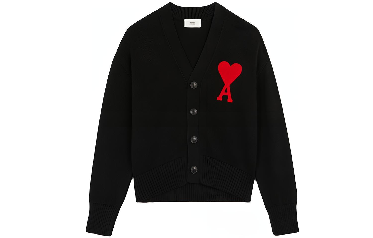 AMI Paris FW21  Black Heart Logo Embroidered V-Neck Sweater. A21HK303016-001 圖 2