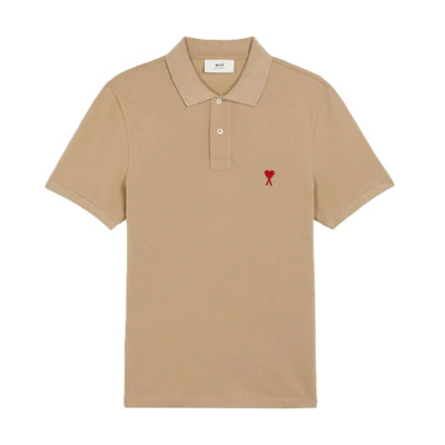 AMI PARIS FW21 Khaki Embroidered Logo Short Sleeve Polo Shirt A21HJ207760-250