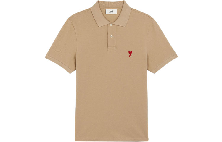 Order AMI PARIS FW21 Khaki Baju Polo Lengan Pendek Logo Sulam A21HJ207760-250