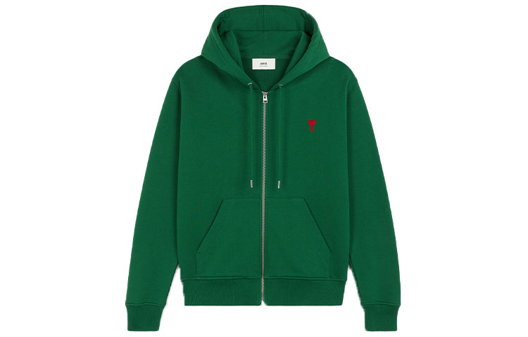 AMI PARIS FW21 Ami De Coeur Green Zip-Up Hoodie Jacket Men A21HJ006730-300