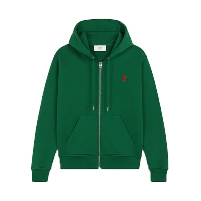 AMI PARIS FW21 Ami De Coeur Green Zip-Up Hoodie Jacket Men A21HJ006730-300