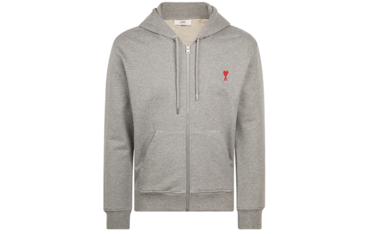 AMI PARIS FW21 Ami De Coeur Grey Zip Hoodie Jacket A21HJ006730-055