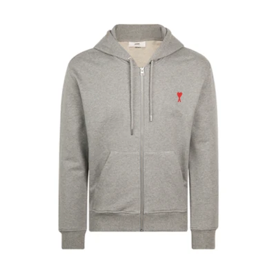 AMI PARIS FW21 Ami De Coeur Grey Zip Hoodie Jacket A21HJ006730-055