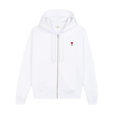 AMI PARIS FW21 Ami De Coeur White Zip-Up Hoodie Jacket A21HJ006730-100