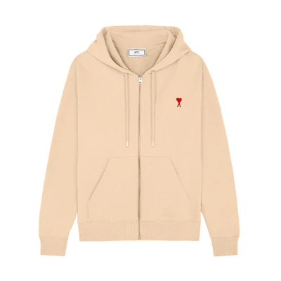 AMI PARIS FW21 Ami De Coeur Zip-Up Sweatshirt Beige Jacket A21HJ006730-250