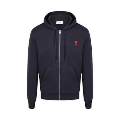 AMI PARIS FW21 Ami De Coeur Zip Hoodie Jacket Deep Blue A21HJ006730-410-1