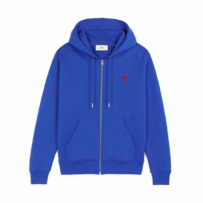AMI PARIS FW21 Ami De Coeur Zip Hoodie Jacket Navy Blue A21HJ006730-490