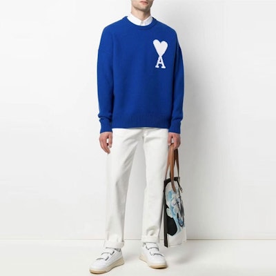 AMI Paris FW21大心型Logo羊毛寬鬆版型圓領毛衣男女藍色 H21K019-018490 Shop AMI Paris FW21大心型Logo羊毛寬鬆版型圓領毛衣男女藍色 H21K019-018490