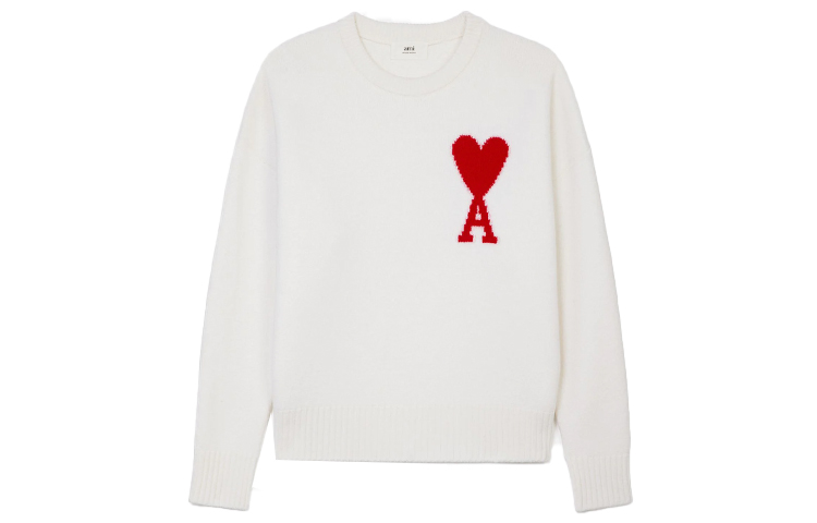 AMI PARIS FW21 Big Heart Logo Wool Oversized Sweater Unisex White H21K0090-18100