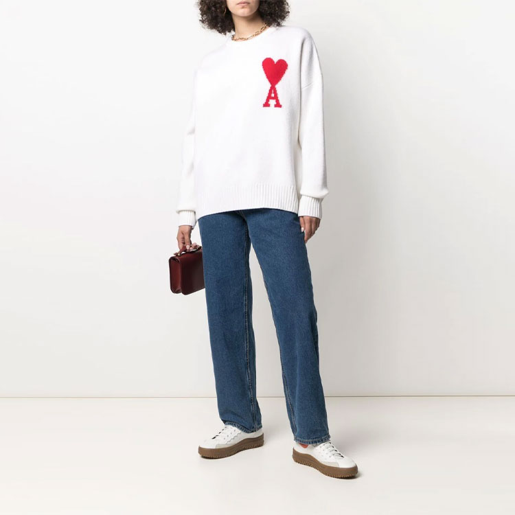 AMI PARIS FW21 Big Heart Logo Wool Oversized Sweater Unisex White H21K0090-18100 圖 3