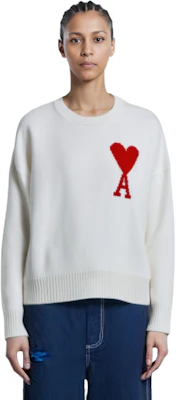 Sweater Wool Oversized AMI PARIS FW21 Big Heart Logo Unisex Putih H21K0090-18100 Sizing Sweater Wool Oversized AMI PARIS FW21 Big Heart Logo Unisex Putih H21K0090-18100