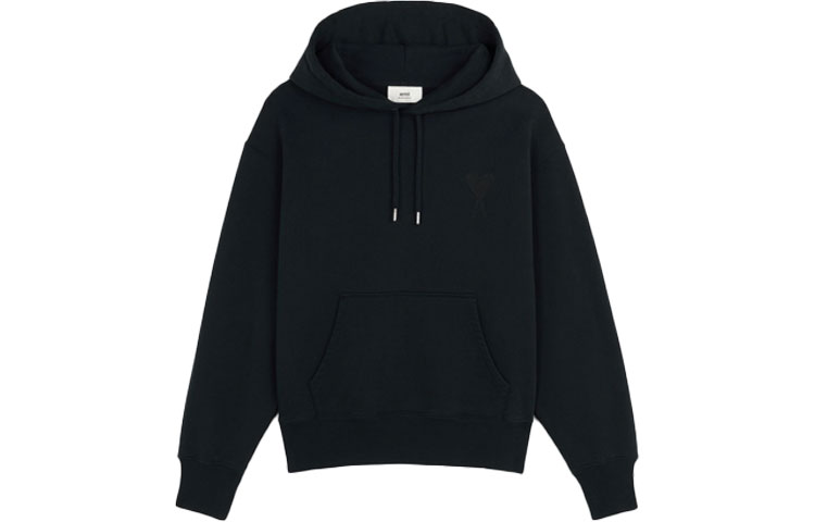 AMI Paris FW21 Black Organic Cotton Pullover Sweatshirt with Heart Logo. A21HJ058-747001