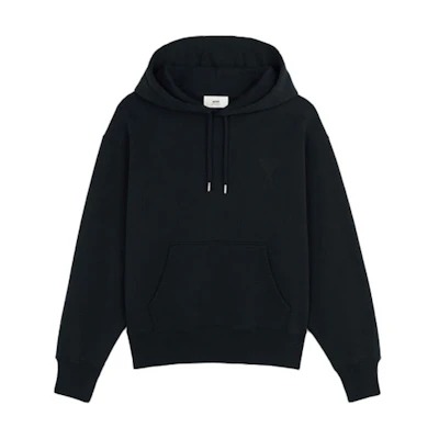 AMI Paris FW21 Black Organic Cotton Pullover Sweatshirt with Heart Logo. A21HJ058-747001