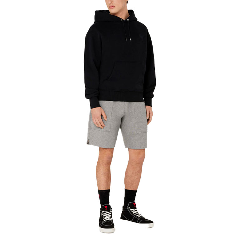 AMI Paris FW21 Black Organic Cotton Pullover Sweatshirt with Heart Logo. A21HJ058-747001 圖 4