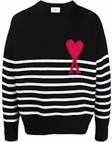 AMI Paris FW21 Black Wool Sweater with Red Heart Embroidered Logo for Men. H21K029018-004 AMI Paris FW21 Black Wool Sweater with Red Heart Embroidered Logo for Men. H21K029018-004