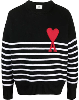 AMI Paris FW21 ブラックウールセーター レッドハート刺繍ロゴ メンズ用 H21K029018-004 Order AMI Paris FW21 ブラックウールセーター レッドハート刺繍ロゴ メンズ用 H21K029018-004