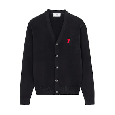 AMI Paris FW21 Black Wool Sweater with Red Heart Logo for Men. BFHK305001-001