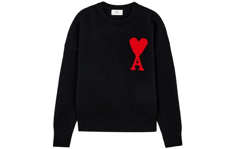 Order AMI Paris FW21 黑色羊毛紅心標誌圓領男女款毛衣 H21K009018-001