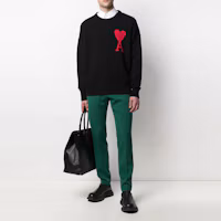 Shop AMI Paris FW21 黑色羊毛紅心標誌圓領男女款毛衣 H21K009018-001