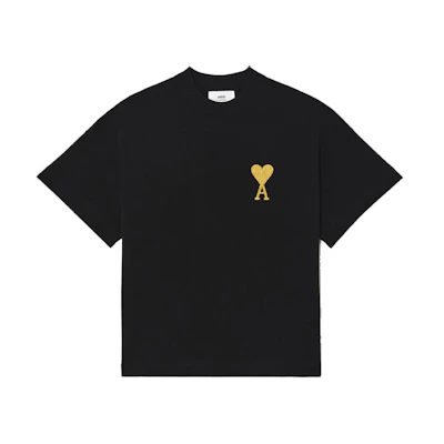 AMI Paris FW21 Capsule Golden Heart Logo Black Crewneck T-Shirt Mens. UTS017-701001
