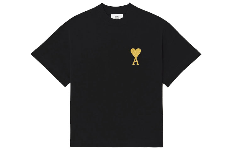 AMI Paris FW21 Capsule Golden Heart Logo Black Crewneck T-Shirt Mens. UTS017-701001 圖 2