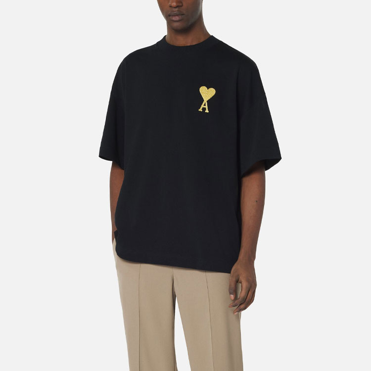 AMI Paris FW21 Capsule Golden Heart Logo Black Crewneck T-Shirt Mens. UTS017-701001 圖 3
